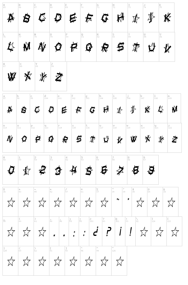 Star Dust font map